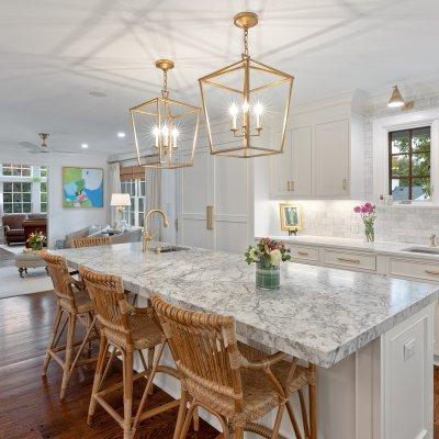 kitchen island bar stools window to outdoor covered entertainment deck